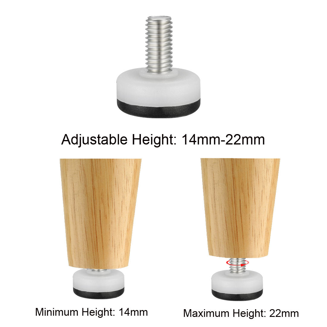 uxcell Uxcell Furniture Levelers, 14mm to 22mm Adjustable Height M10 x 18.5mm Threaded, 12Pcs