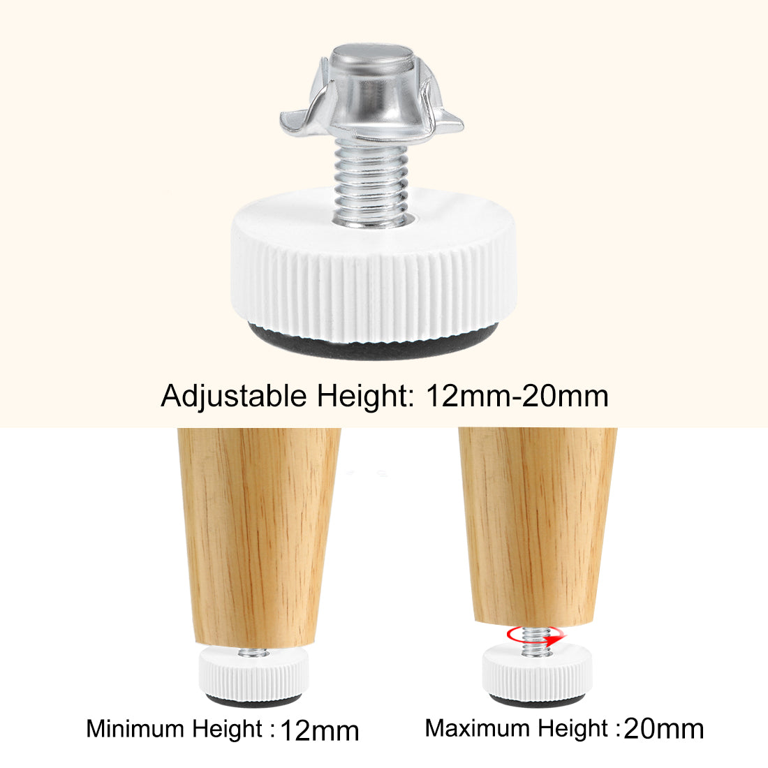 uxcell Uxcell Furniture Levelers, 12mm to 20mm Adjustable Height M8 x 18mm Thread, 4 Pcs