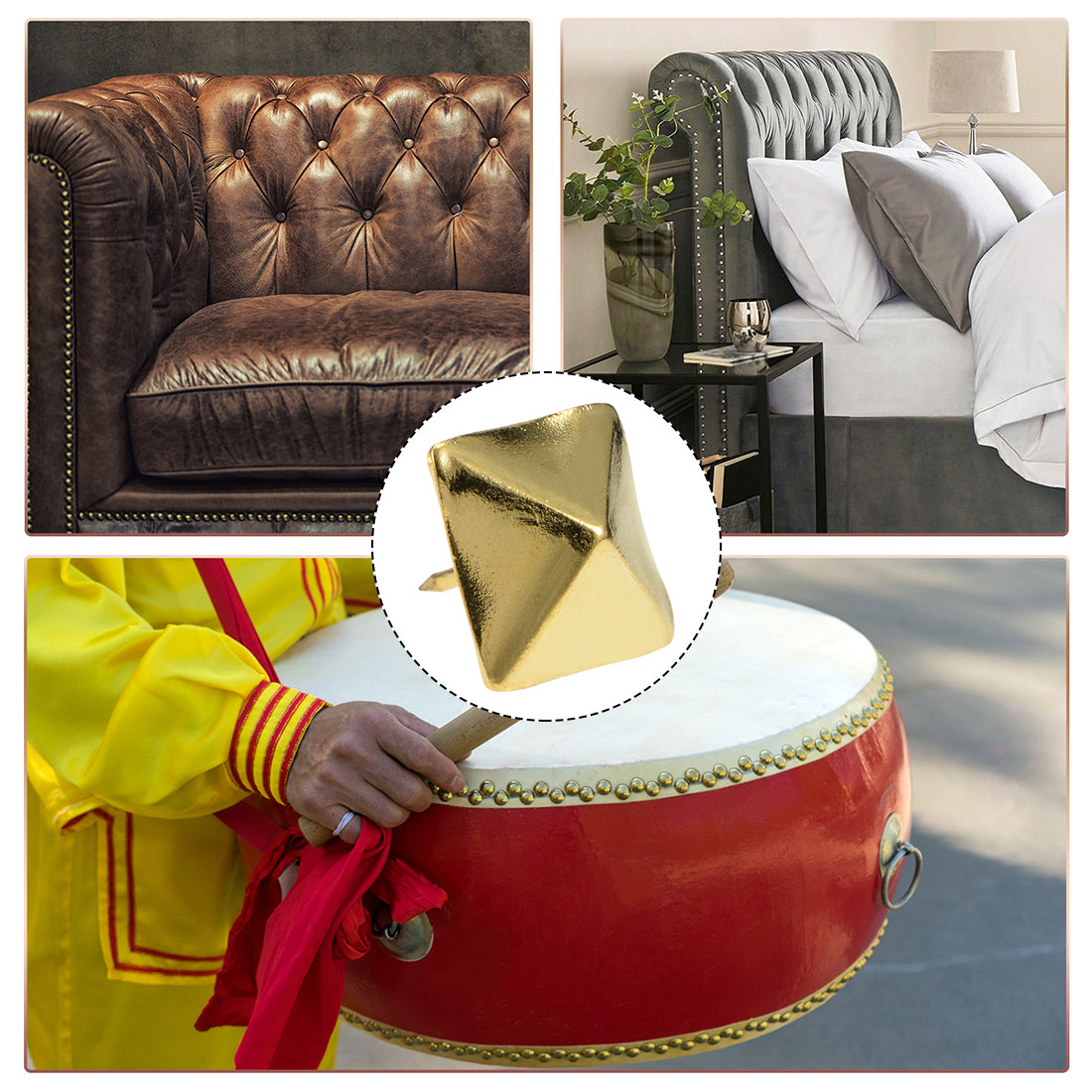 uxcell Uxcell Upholstery Nails Tacks 18.5mm Square Head Antique Furniture Nails Pins Gold Tone 40 Pcs