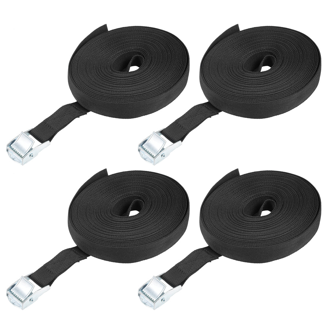 uxcell Uxcell 10M x 25mm Lashing Strap Cargo Tie Down Straps Buckle Up to 80Kg, Black, 4Pcs