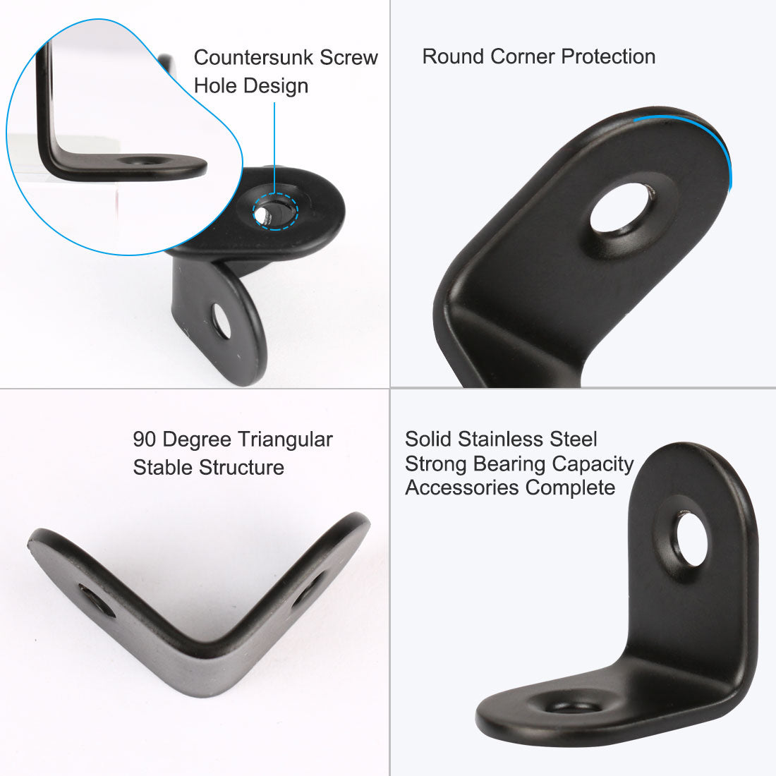 uxcell Uxcell Home Angle Brackets Stainless Steel Black Corner Fastener Shelf Support