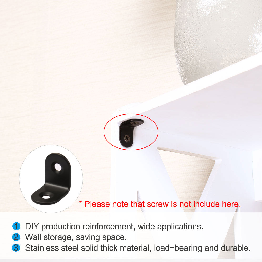 uxcell Uxcell Home Angle Brackets Stainless Steel Black Corner Fastener Shelf Support