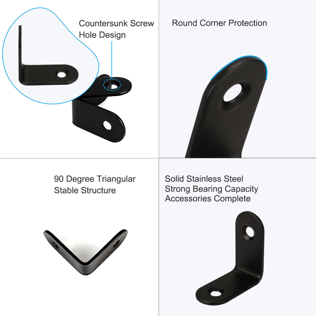 uxcell Uxcell Home Angle Brackets Stainless Steel Black Corner Fastener Shelf Support