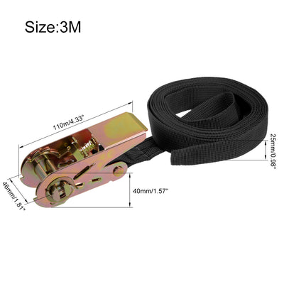 Harfington Uxcell 3Meters x 25mm Ratchet Tie Down Strap Cargo Lashing Straps 250Kg Work Load, Black