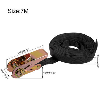 Harfington Uxcell 7M x 25mm Ratchet Tie Down Strap Cargo Lashing Straps 250Kg Work Load, Black