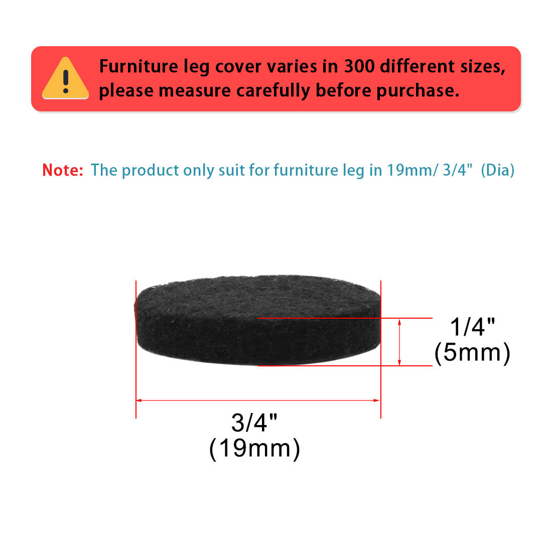 uxcell Uxcell Felt Pads Round Dia Self Stick Desk Leg Pad Floor Protector Black, 8pcs