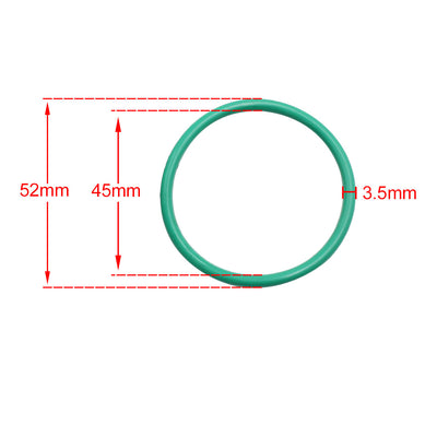 Harfington Fluorine Rubber O-Rings, 52mm OD 45mm ID 3.5mm Width FKM Seal Gasket for Machinery Plumbing, Green, Pack of 2
