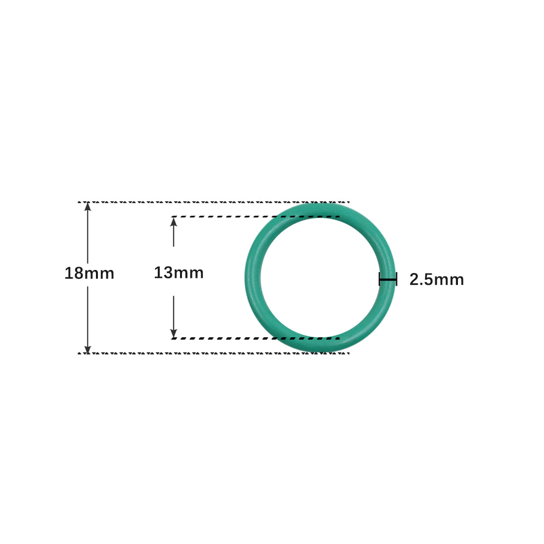 Harfington Fluorine Rubber O-Rings, 18mm OD 13mm ID 2.5mm Width FKM Seal Gasket for Machinery Plumbing, Green, Pack of 10