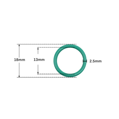 Harfington Fluorine Rubber O-Rings, 18mm OD 13mm ID 2.5mm Width FKM Seal Gasket for Machinery Plumbing, Green, Pack of 10