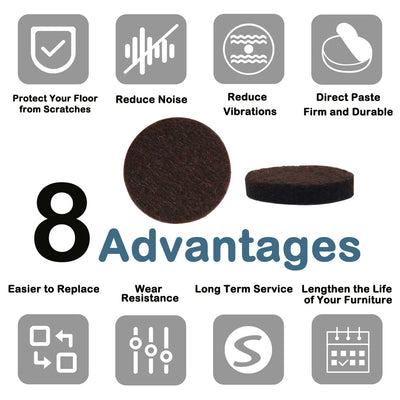 Harfington Uxcell Felt Pads Round Dia 1 1/2" Self Stick Desk Leg Pad Floor Protector Brown, 60pcs