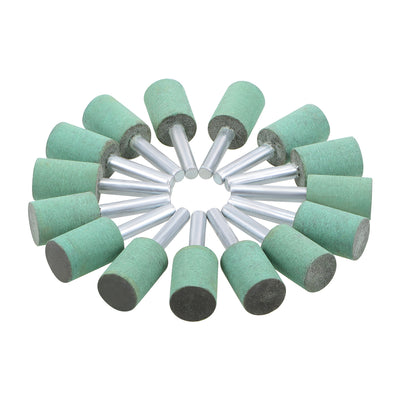 Harfington 16mm Rubber Mounted Points Cylinder with 1/4-inch Shank Polishing Buffing Wheels for Rotary Tools Green 15 Pcs