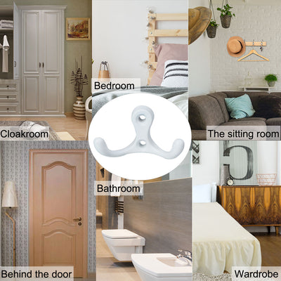 Harfington Uxcell Home Dual Hooks Zinc Alloy Scarf Double Robe Hooks Cloth Holder w Screws