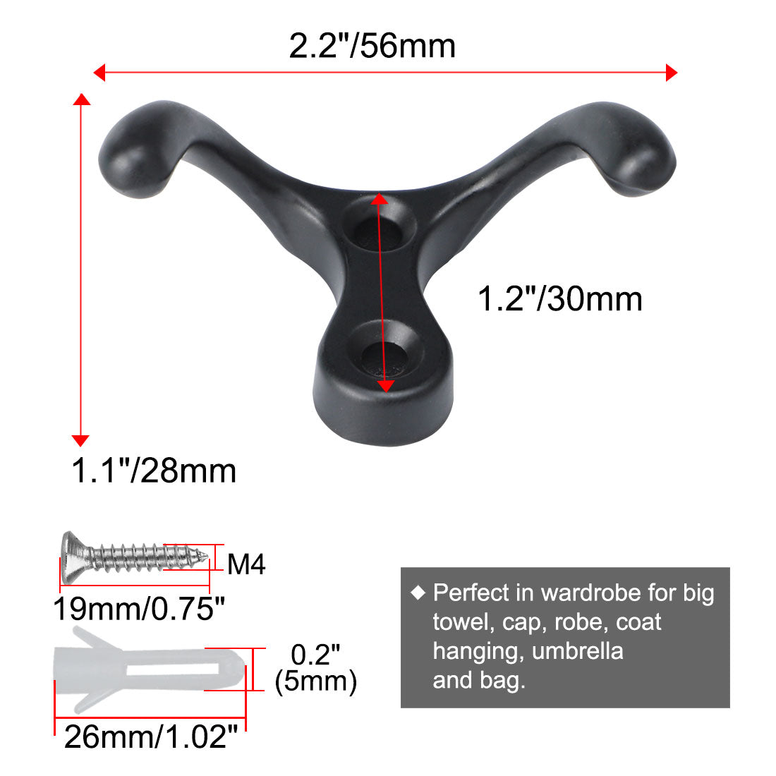 uxcell Uxcell Home Dual Hooks Zinc Alloy Scarf Double Robe Hooks Cloth Holder w Screws