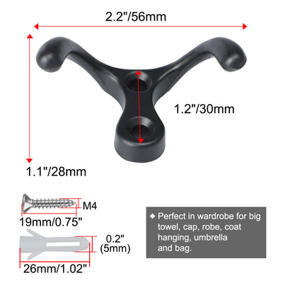 Harfington Uxcell Home Dual Hooks Zinc Alloy Scarf Double Robe Hooks Cloth Holder w Screws