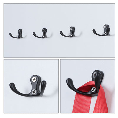 Harfington Uxcell Home Dual Hooks Zinc Alloy Scarf Double Robe Hooks Cloth Holder w Screws