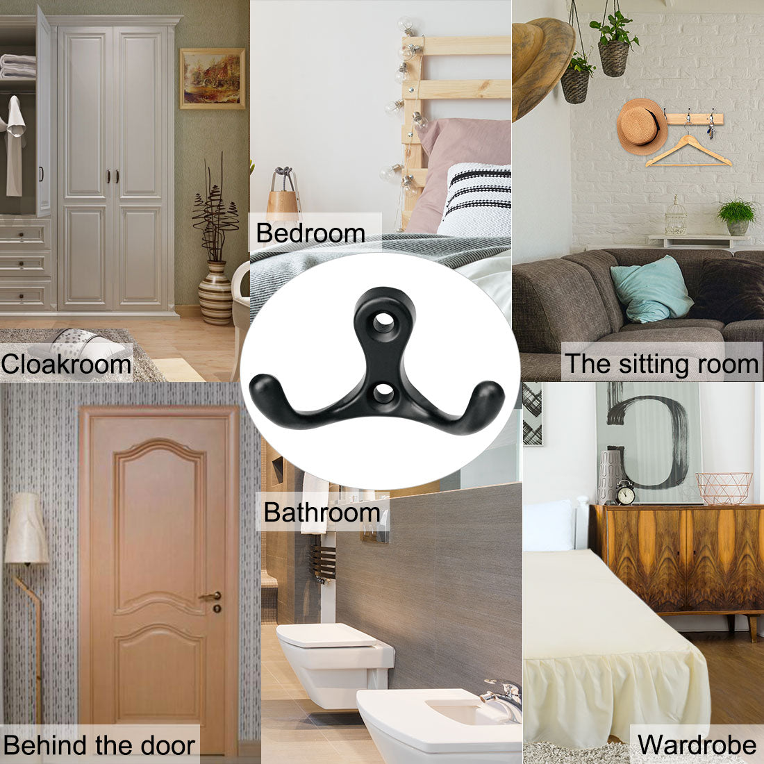 uxcell Uxcell Home Dual Hooks Zinc Alloy Scarf Double Robe Hooks Cloth Holder w Screws