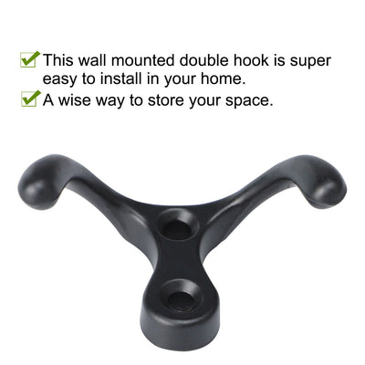 Harfington Uxcell Home Dual Hooks Zinc Alloy Scarf Double Robe Hooks Cloth Holder w Screws