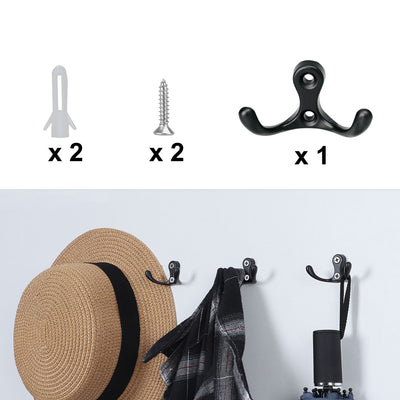 Harfington Uxcell Home Dual Hooks Zinc Alloy Scarf Double Robe Hooks Cloth Holder w Screws