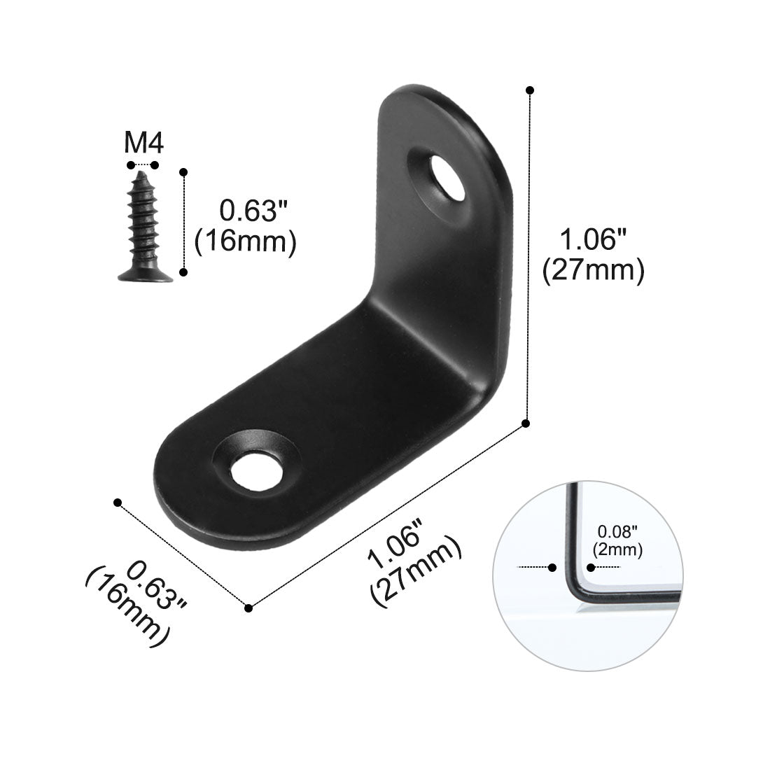 uxcell Uxcell Angle Bracket Metal Black Corner Brace Fastener Shelf Support w Screws, 12pcs