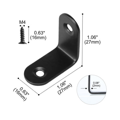 Harfington Uxcell Angle Bracket Metal Black Corner Brace Fastener Shelf Support w Screws, 12pcs