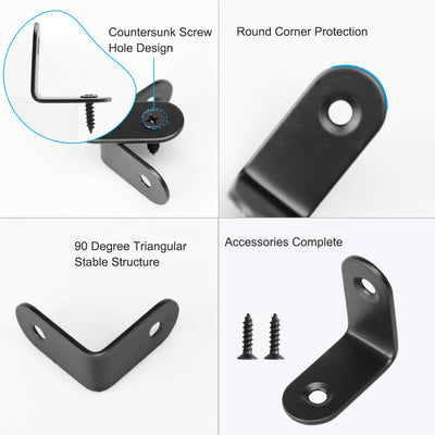 Harfington Uxcell Angle Bracket Metal Black Corner Brace Fastener Shelf Support w Screws, 12pcs