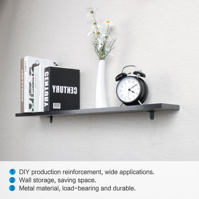 Harfington Uxcell Angle Bracket Metal Black Corner Brace Fastener Shelf Support w Screws, 12pcs