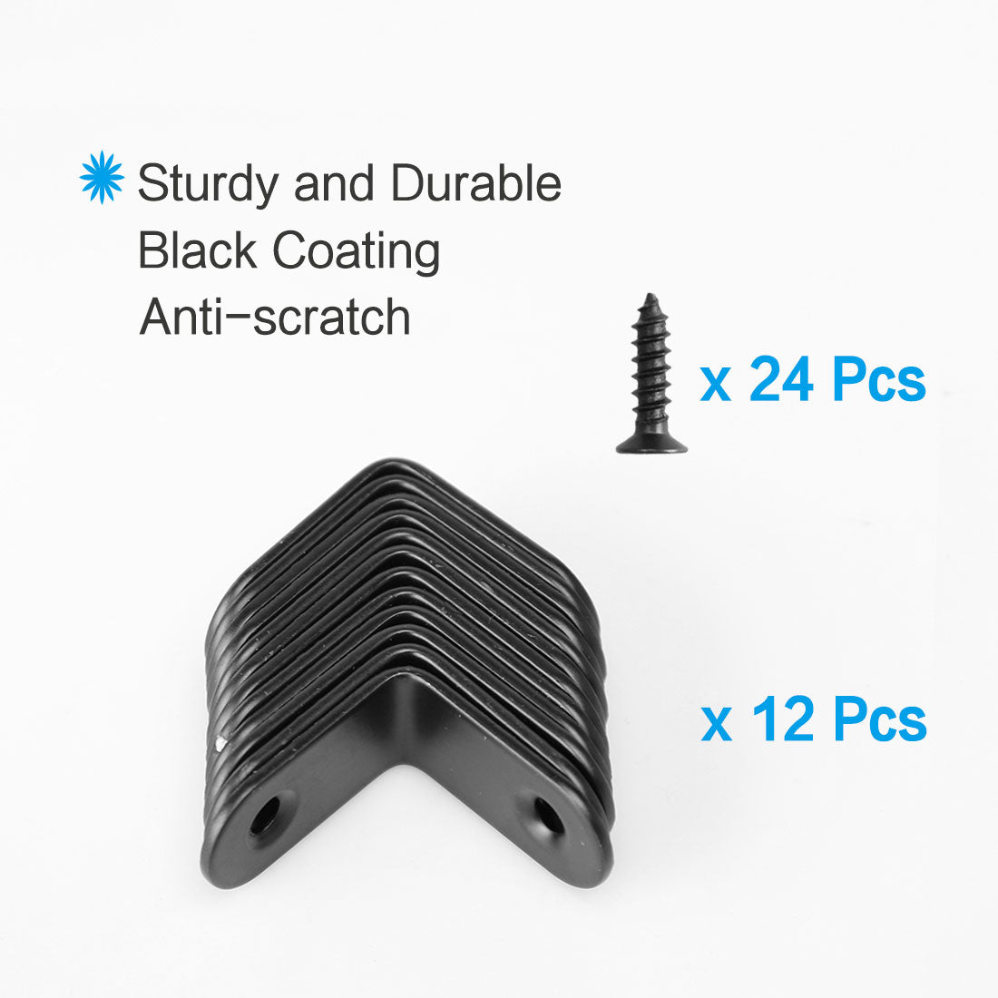 uxcell Uxcell Angle Bracket Metal Black Corner Brace Fastener Shelf Support w Screws, 12pcs