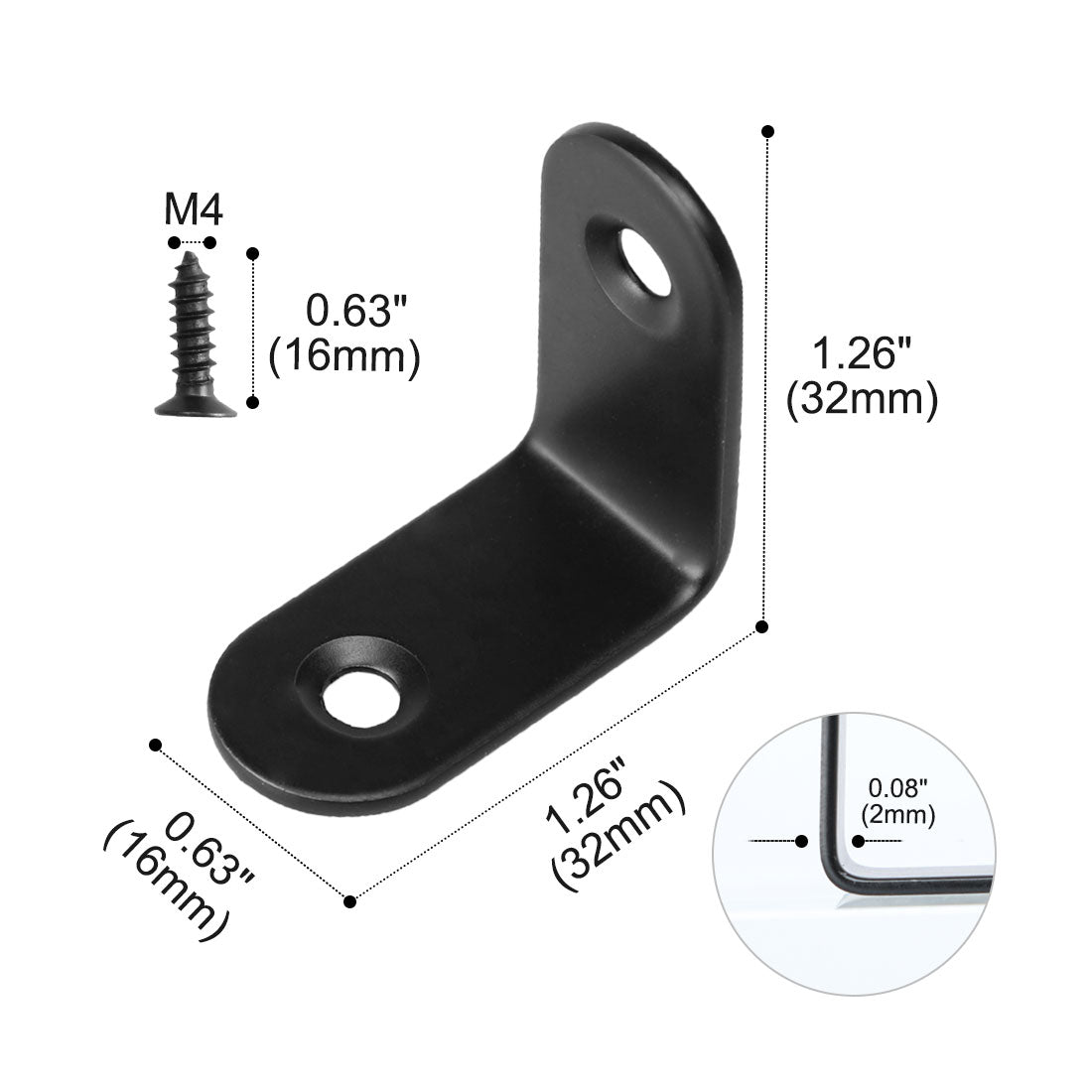 uxcell Uxcell Angle Bracket Metal Black Corner Brace Fastener Shelf Support w Screws, 12pcs