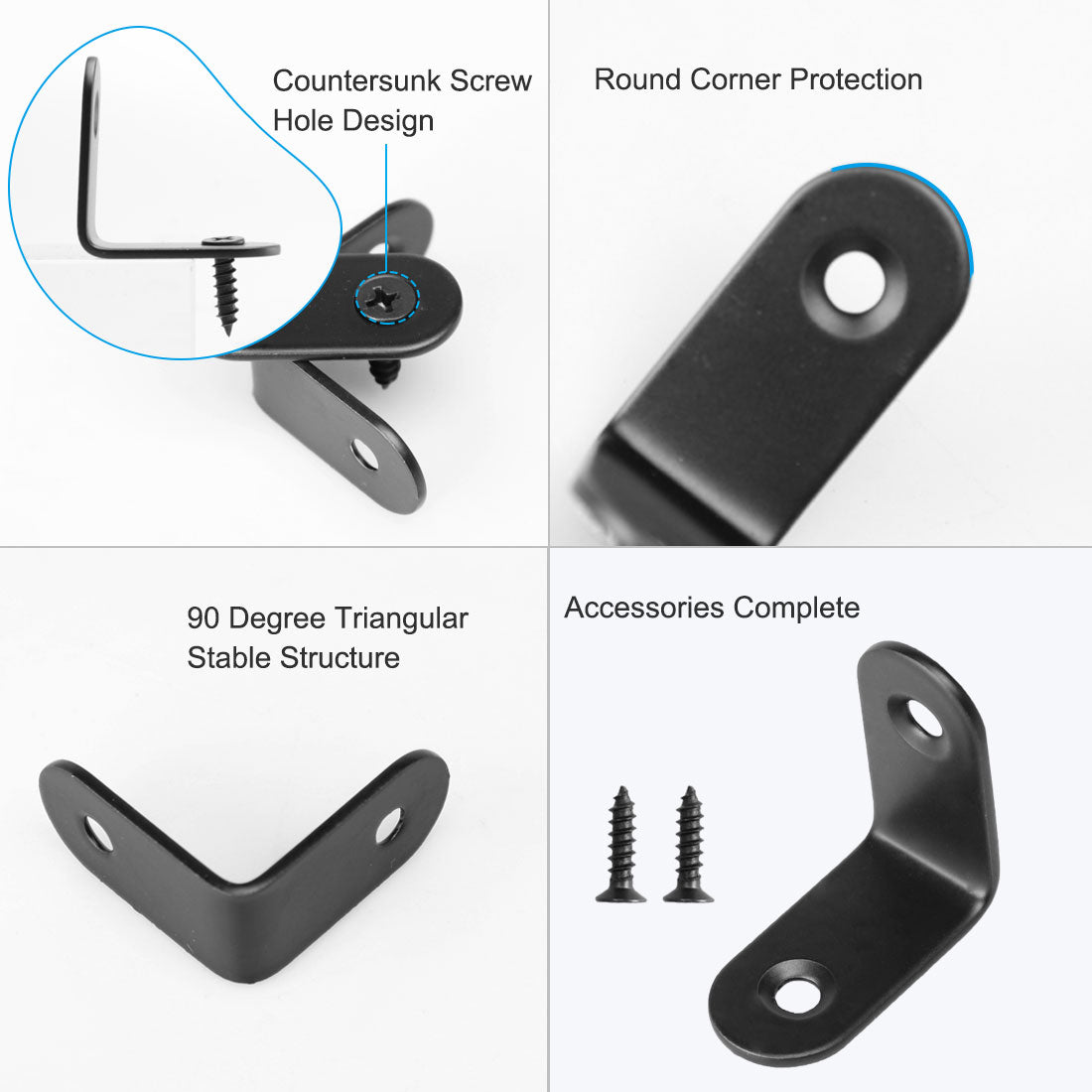 uxcell Uxcell Angle Bracket Metal Black Corner Brace Fastener Shelf Support w Screws, 12pcs
