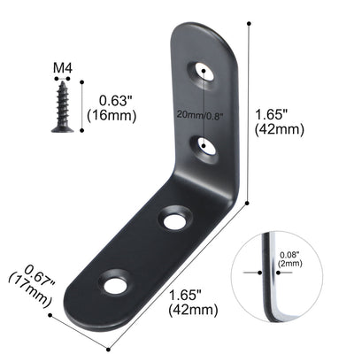 Harfington Uxcell Angle Bracket Metal Black Corner Brace Fastener Shelf Support w Screws, 12pcs
