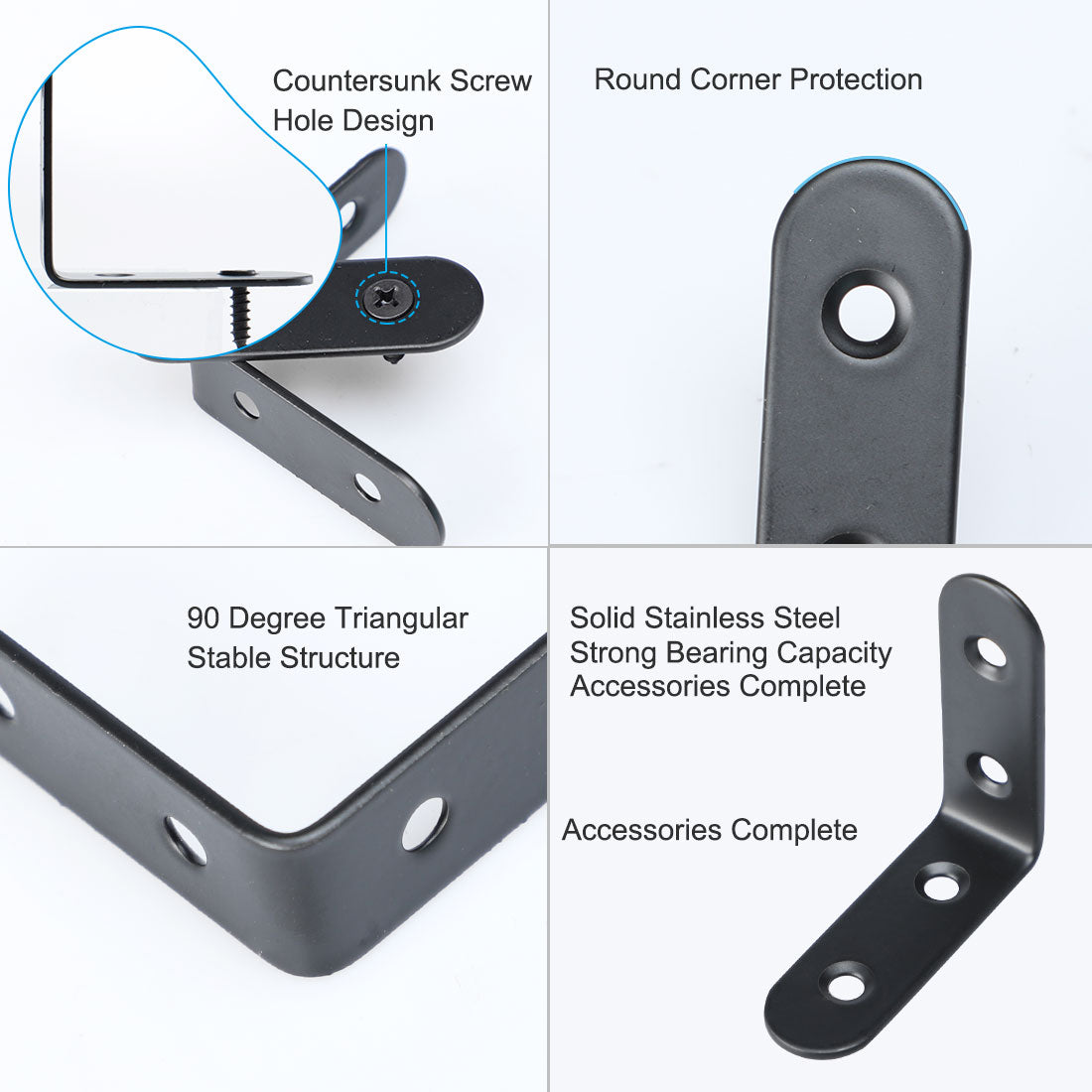 uxcell Uxcell Angle Bracket Metal Black Corner Brace Fastener Shelf Support w Screws, 12pcs