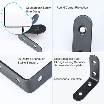 Harfington Uxcell Angle Bracket Metal Black Corner Brace Fastener Shelf Support w Screws, 12pcs