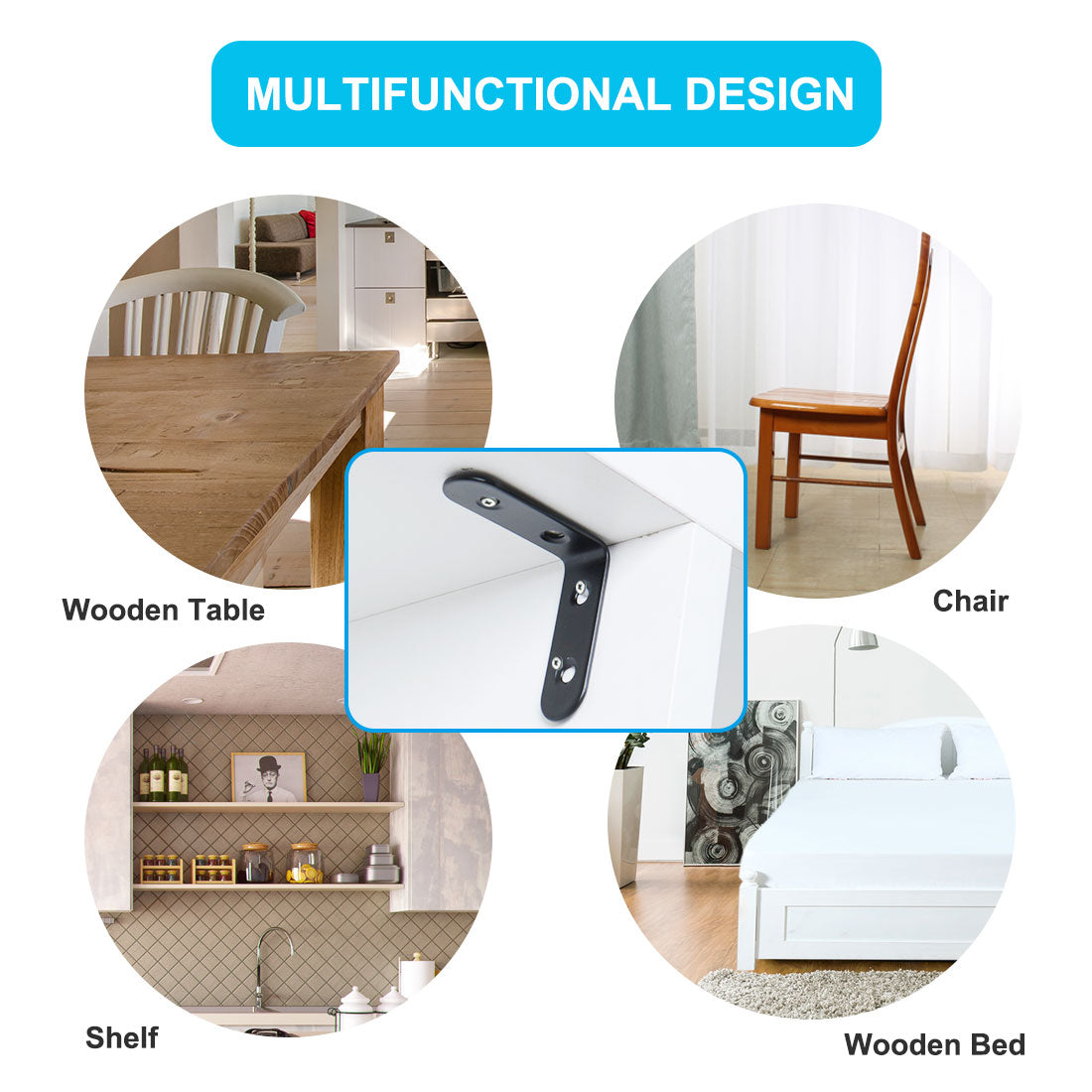 uxcell Uxcell Angle Bracket Metal Black Corner Brace Fastener Shelf Support w Screws, 12pcs