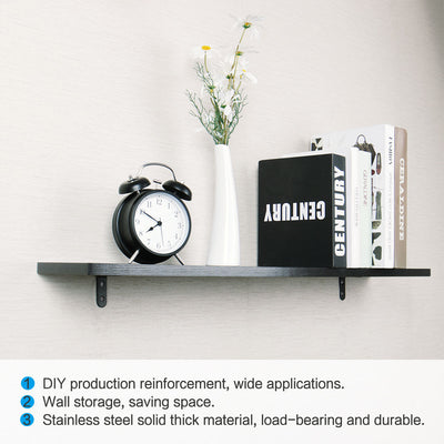 Harfington Uxcell Angle Bracket Metal Black Corner Brace Fastener Shelf Support w Screws, 12pcs
