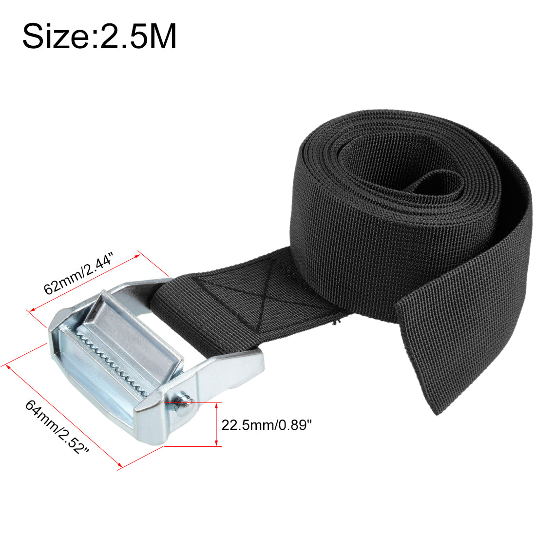 uxcell Uxcell 2.5M x 5cm Lashing Strap Cargo Tie Down Straps w Cam Lock Buckle 500Kg Work Load, Black, 2Pcs