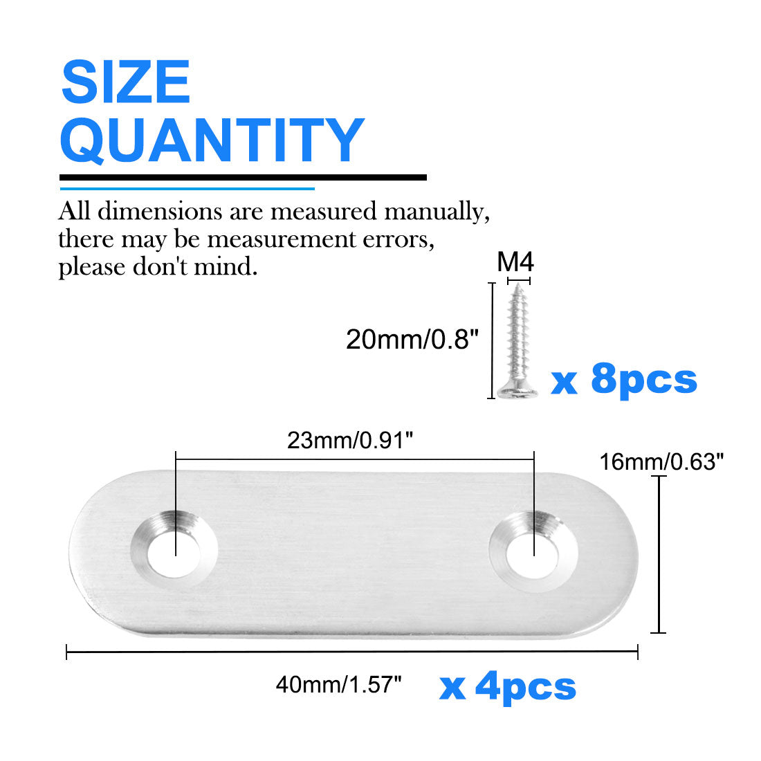 uxcell Uxcell Straight Bracket Stainless Steel Flat Brace Fastener Brackets w Screws 4pcs