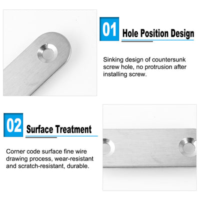 Harfington Uxcell Straight Bracket Stainless Steel Flat Brace Fastener Brackets w Screws 4pcs