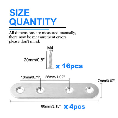 Harfington Uxcell Straight Bracket Stainless Steel Brace Fastener Brackets w Screws, 4pcs