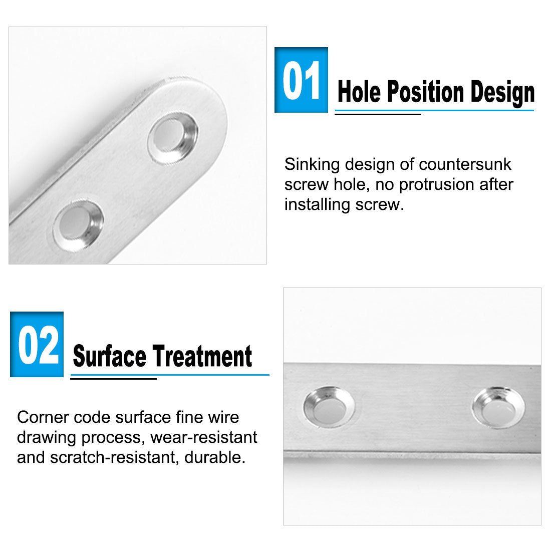 uxcell Uxcell Straight Bracket Stainless Steel Brace Fastener Brackets w Screws, 4pcs