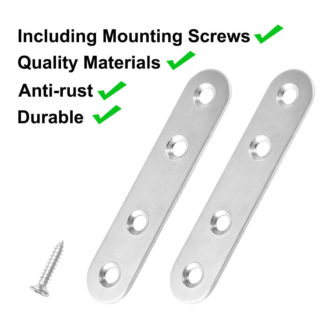uxcell Uxcell Straight Bracket Stainless Steel Brace Fastener Brackets w Screws, 4pcs