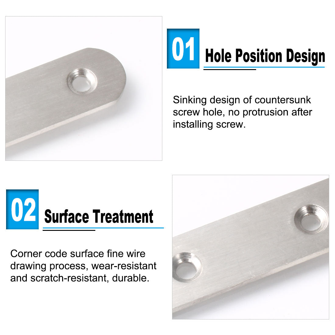 uxcell Uxcell Straight Bracket Stainless Steel Brace Fastener Brackets w Screws, 4pcs