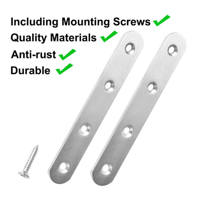 Harfington Uxcell Straight Bracket Stainless Steel Brace Fastener Brackets w Screws, 4pcs