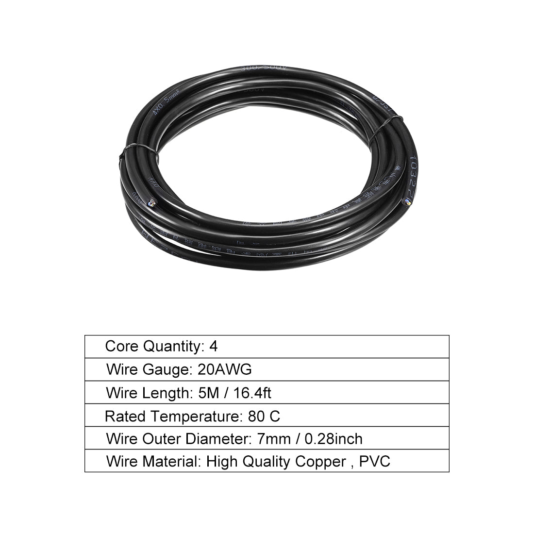 uxcell Uxcell RVV Wire Cable Extension Cord Copper Wire Electric Conductor 5M/16.4ft Length