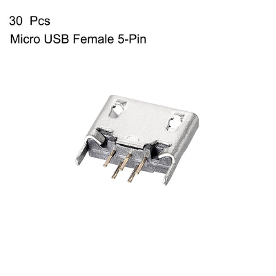 Harfington Uxcell 30PCS Micro USB Female Socket Connector Jack, 5-Pin DIP 180 Degree, Replacement Adapter