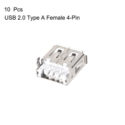 Harfington Uxcell 10PCS USB 2.0 Type A Female Socket Connector Jack  Port, 4Pin DIP 90 Degree, Replacement Adapter