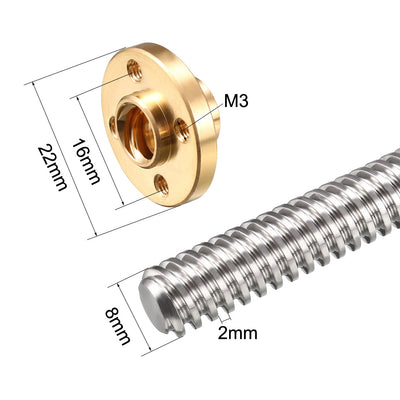 Harfington 150mm T8 Pitch 2mm Lead 4mm Lead Screw Rod with Copper Nut for 3D Printer