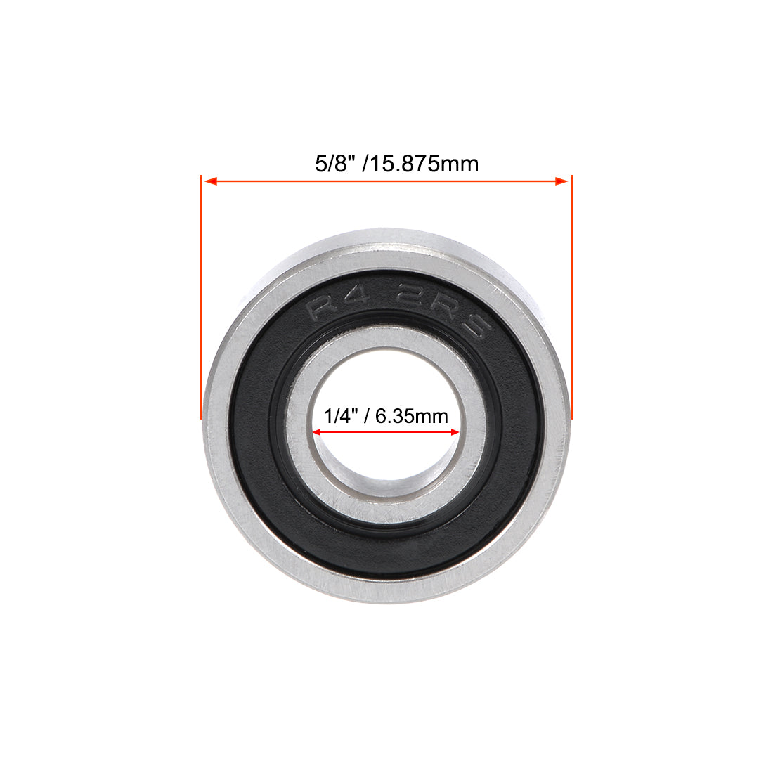 Harfington R4-2RS Ball Bearing 1/4"x5/8"x0.196" Double Sealed Carbon Steel Bearings 2pcs