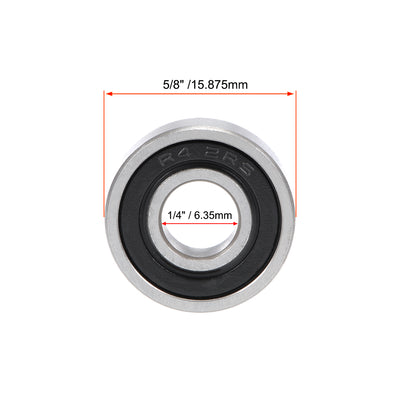 Harfington R4-2RS Ball Bearing 1/4"x5/8"x0.196" Double Sealed Carbon Steel Bearings 2pcs