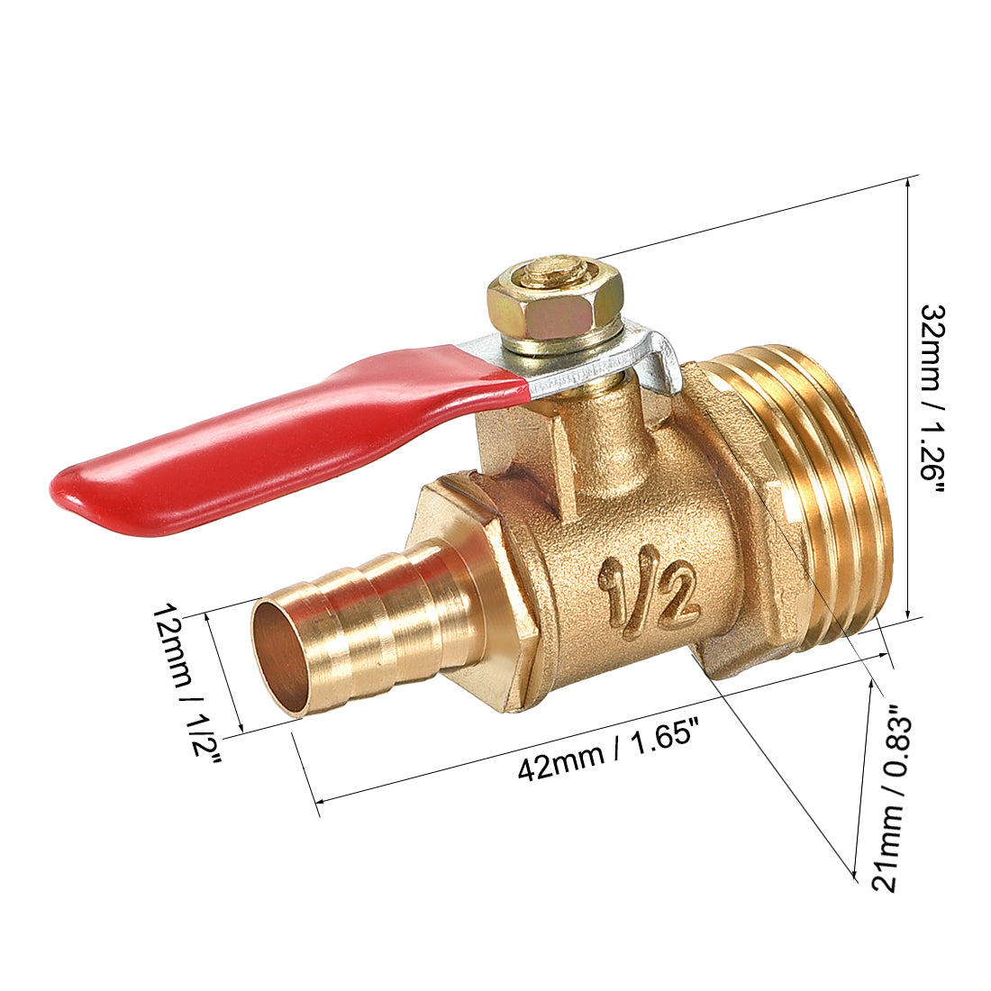 Harfington Brass Air Ball Valve Shut-off Switch Male to Hose Barb Pipe Tubing Fitting Coupler 180 Degree Operation Handle