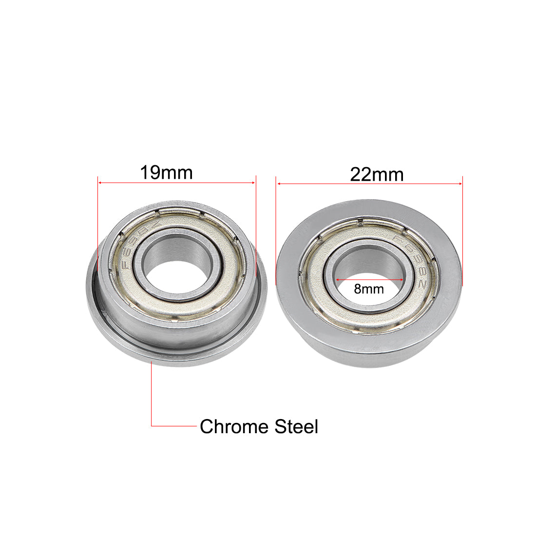 Harfington F698ZZ Flange Ball Bearing 8x19x6mm Shielded Chrome Bearings 5pcs